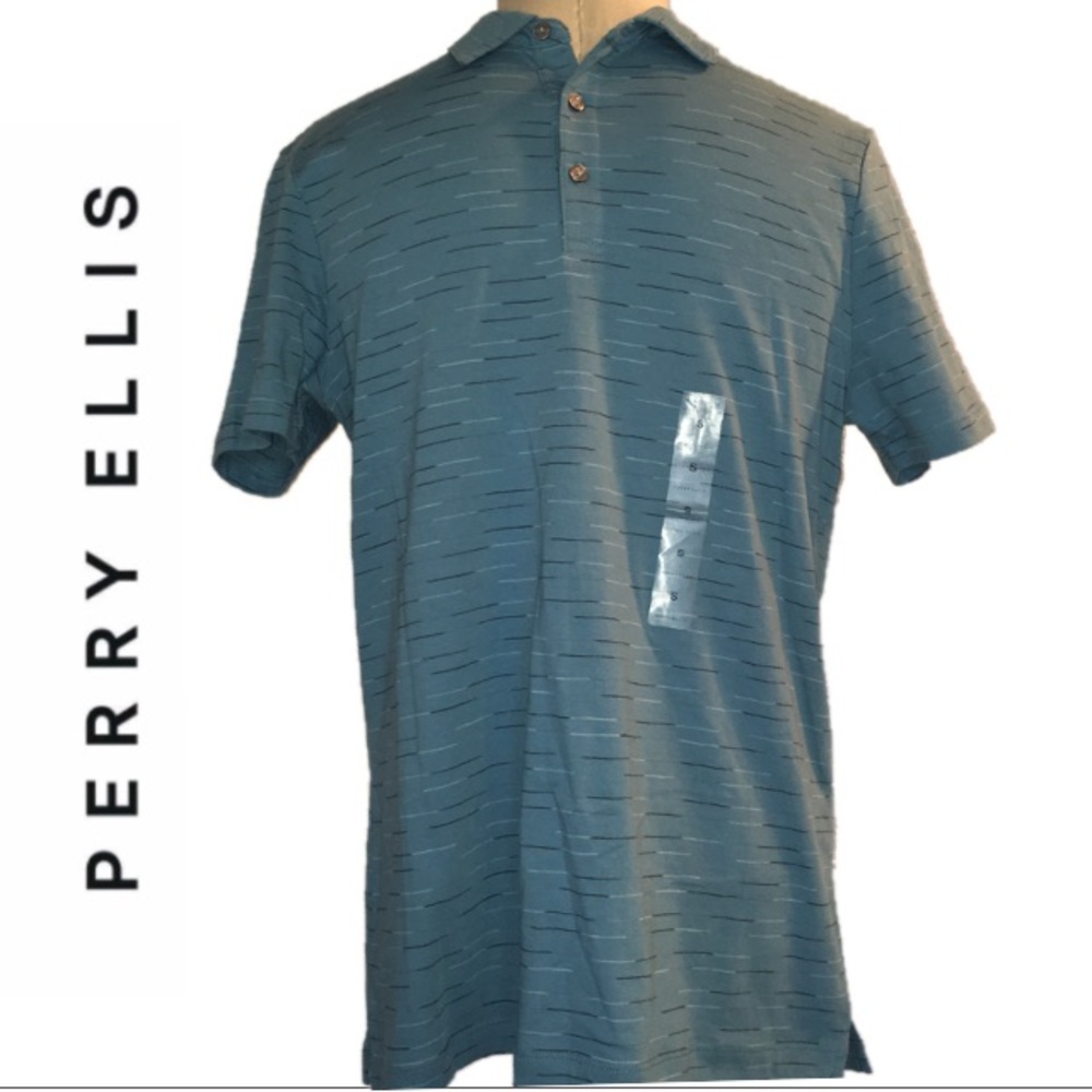 ♟ PERRY ELLIS Principles Polo Shirt - Storm Blue S